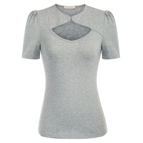 

women's t-shirt vintage comfortable cotton hollowed front shirred shoulders, White