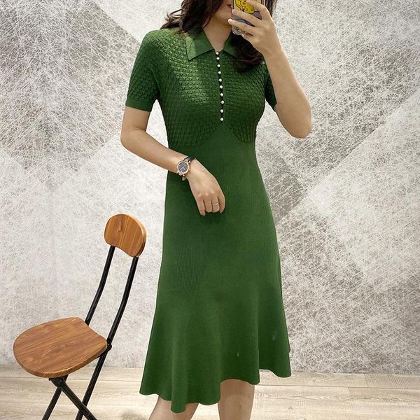 

two piece dress s family 2021 summer women's fashion collar pearl button knitted slim mori series, White