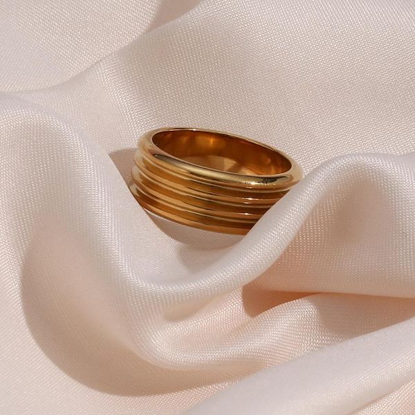 

cluster rings 2021 stainless steel 18k gold plated basic thread texture for women summer colorful strip enamel ring, Golden;silver
