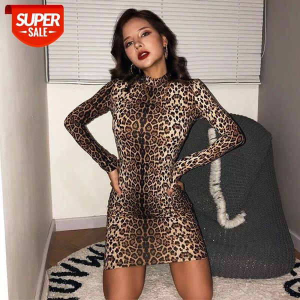 

2020 women ladies long sleeve leopard bodycon mini dress evening party slim fit casual sundress #ce3v, Black;gray