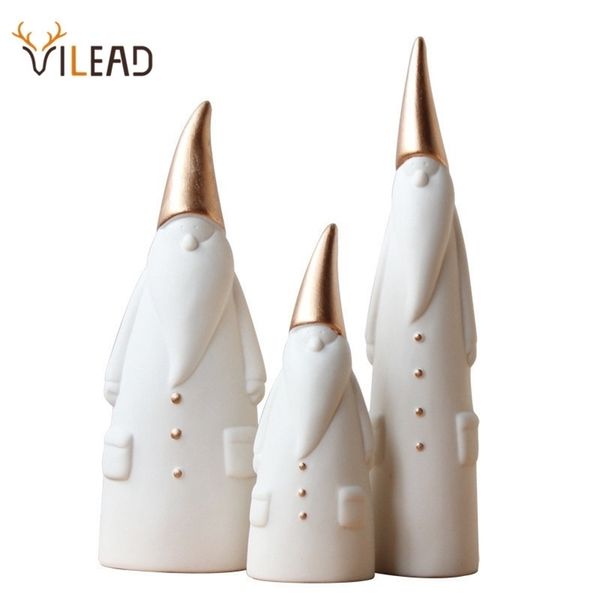 Vilead 3 Pçs / Set Cerâmica Santa Cláusula Decoração de Natal Estátua Escandinávia Estilo Nordic Presente Branco 211105