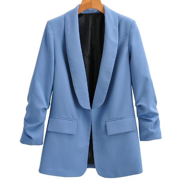 

women's suits & blazers adherebling ol style summer autumn chic ruch wrist sleeve scarf collar women casual office lady suit jacket blu, White;black