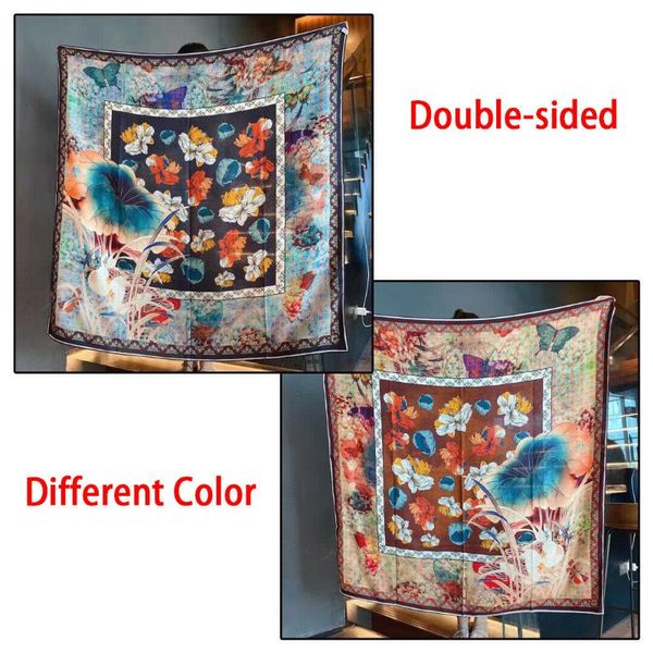 

scarves 70% cashmere 30% silk scarf women fashion double-sided flower butterfly shawl stole winter bandana headscarf 135*135cm, Blue;gray