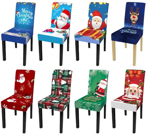 

chair covers 3d christmas elk santa claus print stretch cover for dining room elastic plaid cartoon chairs xmas party slipcovers