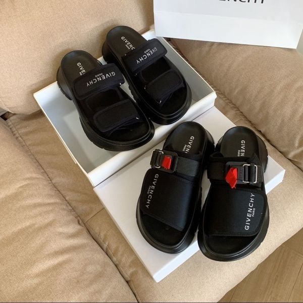 

slipper thick bottom leisure slippers women's high version sandals tide lazy slippers sports velcro one word sandalszly, Black