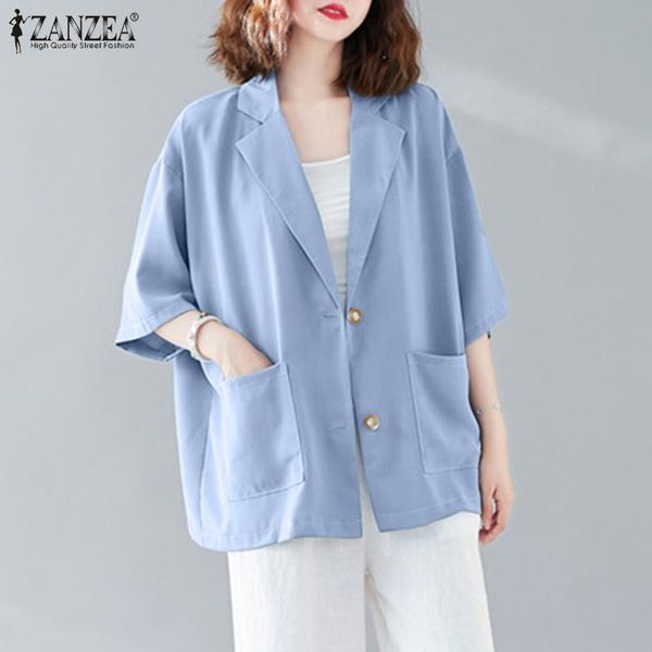 

women's jackets zanzea women summer 2021 ladies elegant soild outwear casaul short sleeve lapel collar button up pockets coat plus size, Black;brown