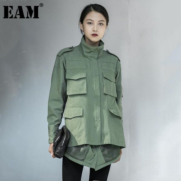 

women's jackets [eam] loose fit back irregular two ways wear big size jacket lapel long sleeve women coat fashion spring autumn 2021 1d, Black;brown