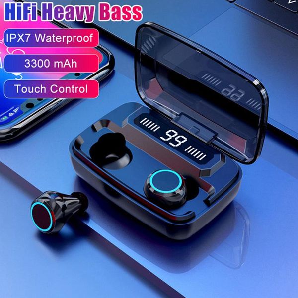 

m11 tws true wireless headphones touch bluetooth 5.0 earphone hifi heavy bass earphones ipx7 waterproof charging box with mic