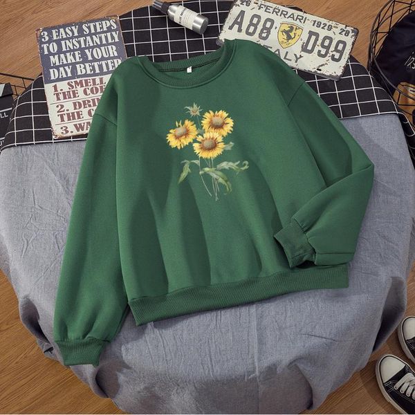 

women's hoodies & sweatshirts 2021 winter women crewneck sweatshirt harajuku hoodie oversize sunflower printed korean streetwear fashio, Black