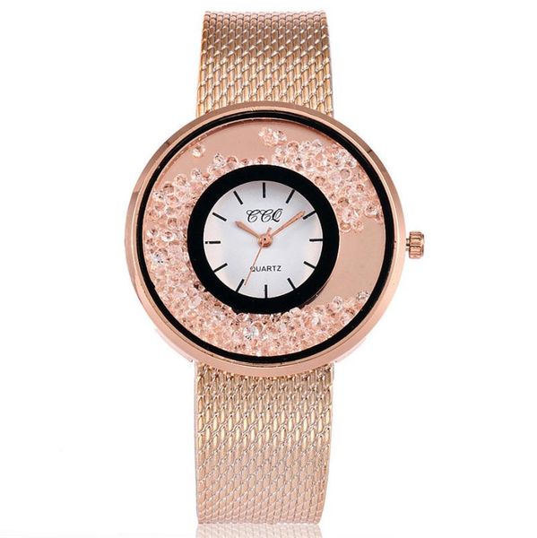 

wristwatches women moving diamond watch luxury ladies plastic leather gift clock zegarek damski, Slivery;brown