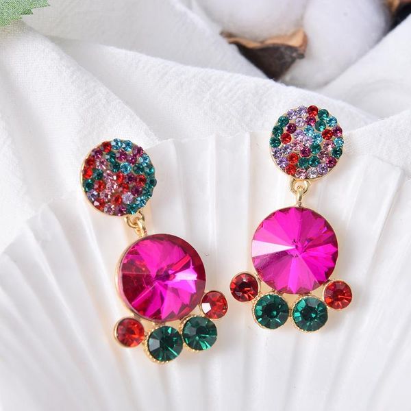 

dangle & chandelier rose red large round rhinestones earrings for cute girls aged 18-23 women bohemian geometric earring accessories, Silver