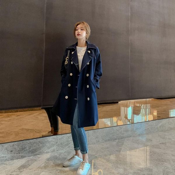 

women's trench coats han edition loose long windbreaker whom fall are the british culture quality, and small, Tan;black