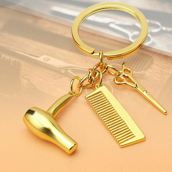 

keychains key chain alloy for women men keyring hairdresser hair dryer scissor comb car keychain creative ring jewelry gift, Silver