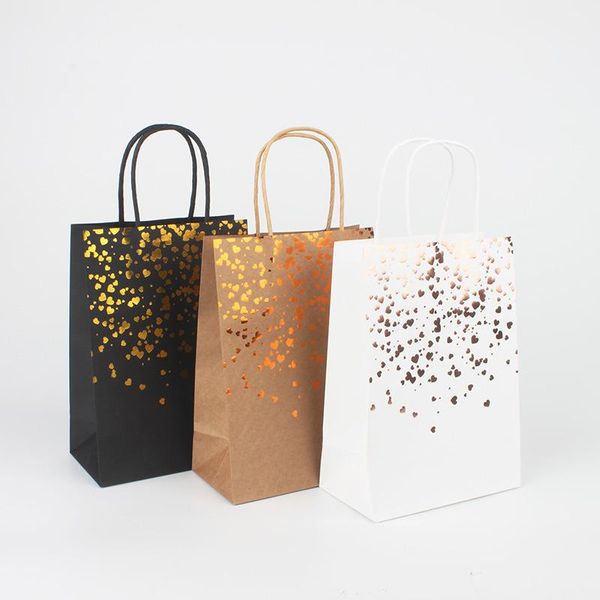

gift wrap 5pcs kraft paper bags bronzing love carry bag birthday wedding favor box christmas with handle cookie packaging