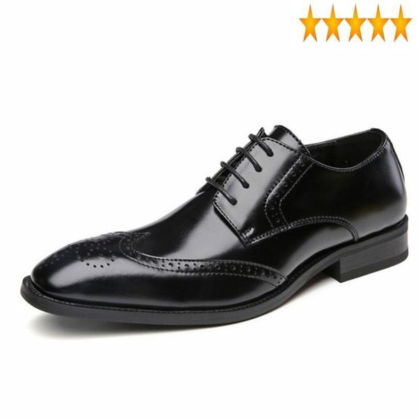 

dress shoes men wingtip business 2021 leather brand lace up derby zapatos pointed toe brogues formal brown black 39-44