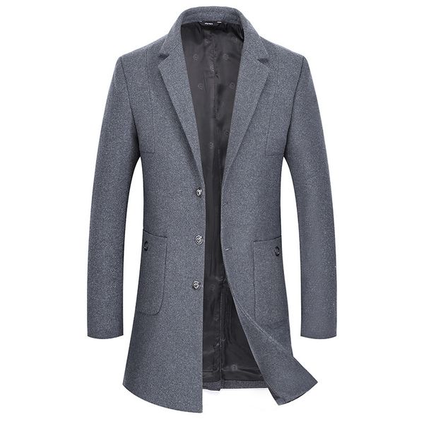 

men's wool long coat casual woolen cardigan outerwear male jege, Black