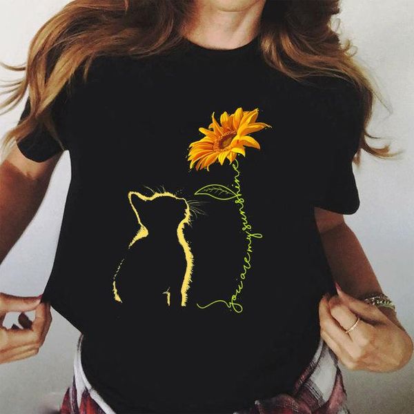 

cat you are my sunshine t-shirt tee female t shirt new summer women tshirts harajuku korean graphic tees camiseta, White