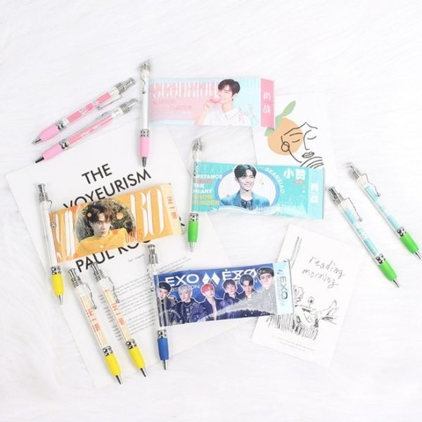 

zhan xiao exo wang yibo surrounding lala pen statement order double-sided pattern black 0.5 neutral, Blue;orange