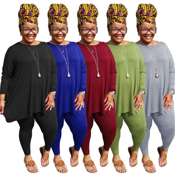 

solid plus size female tracksuit women's sets long sleeve loose maxi pullover and skinny legging casual sporty two pcs suit, White