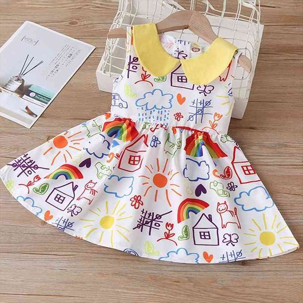 

spring summer girls dress cute doll collar sleeveless cartoons princess dress cute childrens baby kids clothing for girls, Red;yellow