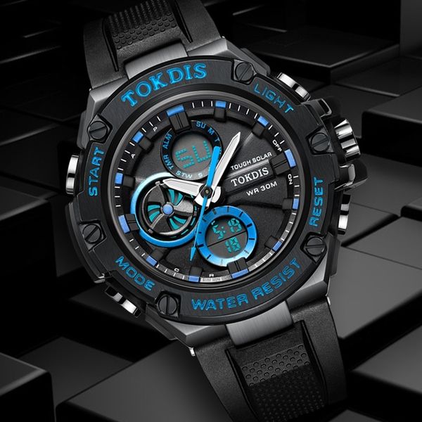 

tokdis brand new mens sport waterproof wristwatch fashion double display digital quartz watch men led military army date watches