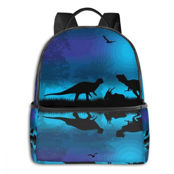 

backpack dinosaurs silhouettes landscape at blue night boy girl school bag for teenager student shoulder travel