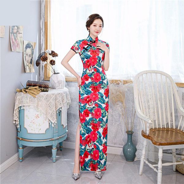 

ethnic clothing women blue vintage satin cheongsam chinese traditional slim evening dress costume long dresses qipao plus size vestidos, Red