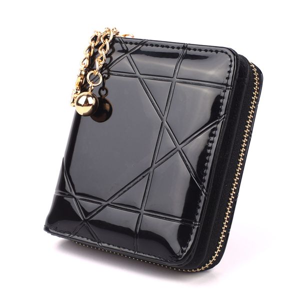 

coin purse short 3 folding small wallet women credit card holder lady patent leather case money bag cute wallet, Red;black