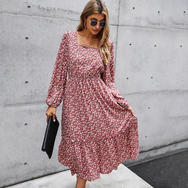 

women's clothing figure high profile 2021 autumn and winter new retro-neck square dress female e2a8, Black;gray