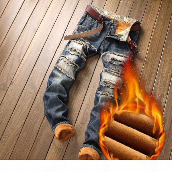 

2020 denim designer hole jeans ripped for men size 28-38 40 2019 autumn winter plus velvet hip hop punk streetwear, Blue