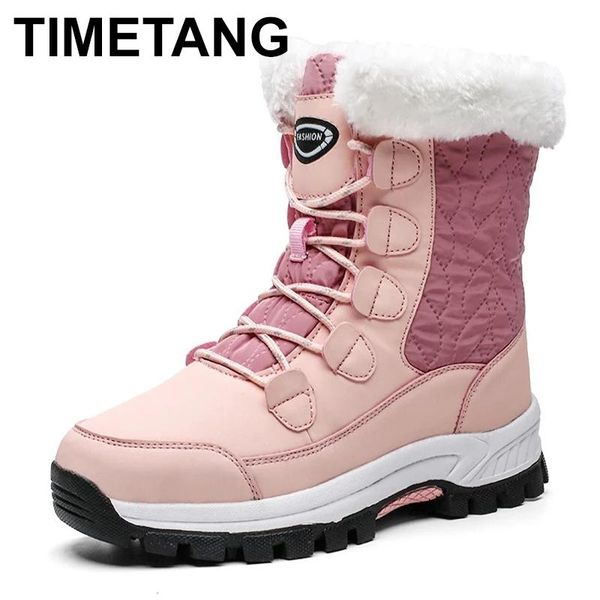 

boots timetang winter women's ankle snow women warm thick plush waterproof female wedge suede non-slip lady hig, Black