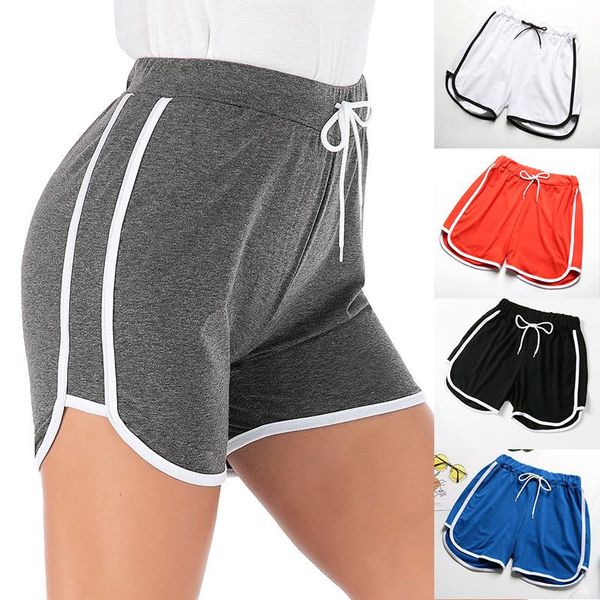 

2021 summer leisure shorts lady mid-waist drawstring shorts for sport black dark gray orange women, White;black