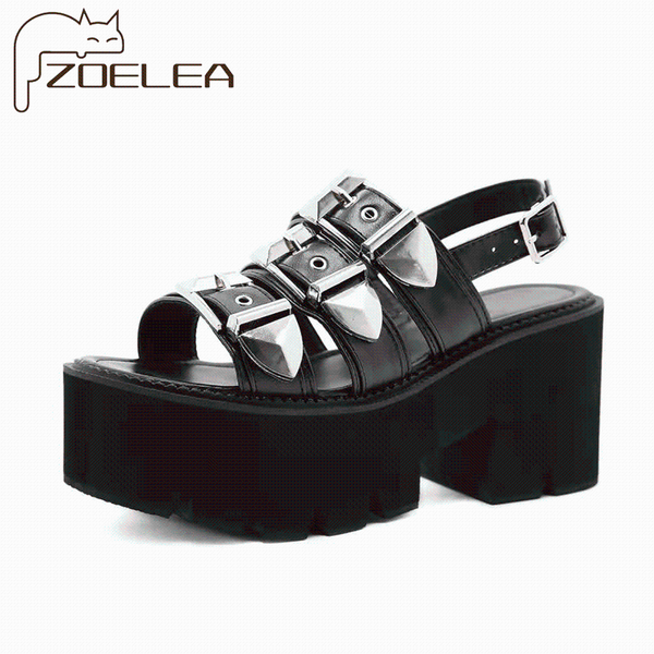 

dress shoes zoelea ankle strap summer fashion women sandals open toe platform high thick heels female black unique party 34-43