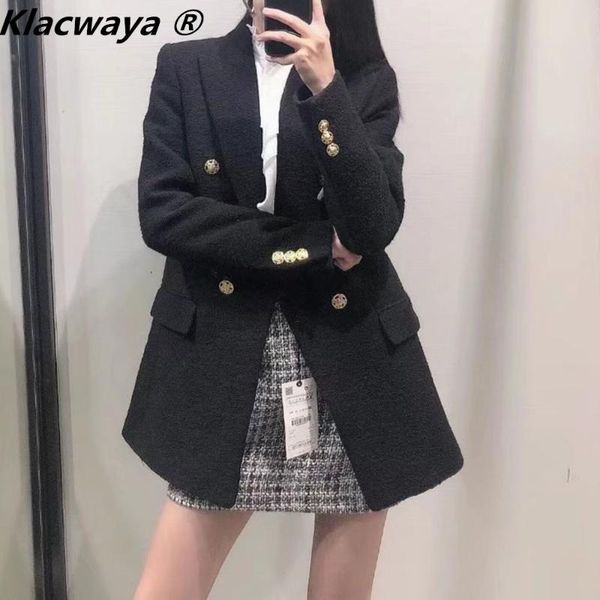 

women's suits & blazers klacwaya jacket blazer vintage black textured tweed suit woman clothes long sleeve double breasted female elega, White;black