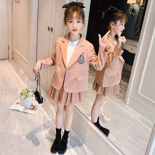 

5 6 spring little girls' 2021 new foreign style 7 middle school children's 8-year-old suit and skirt fashion, White