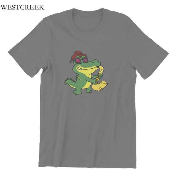 

men's t-shirts crocodile playing saxophone cartoon t-shirt wholesale clothes punk short sleeve oversized mens 18908, White;black