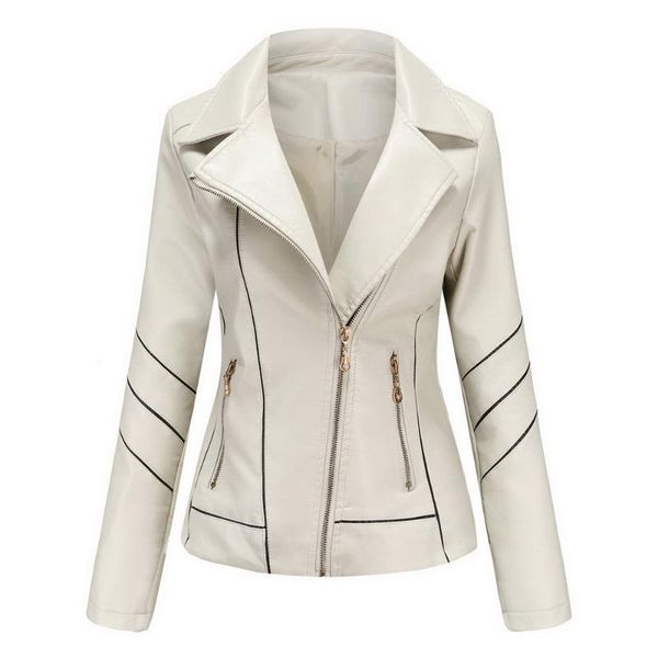 

women's suits & blazers 2021 autumn winter faux pu leather jackets women stripe outerwear pocket zipper coat slim biker jacket red blac, White;black