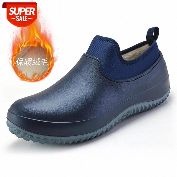 

rain shoes chef shoes men nurse waterproof oil-proof non-slip loafer winter plush warm women elastic rubber slip on size 35-47 #cq6t, Black