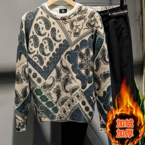 

2021 new printed in fashion turtleneck sweater winter plus veet korean thick youth casual male sweater1ps7, White;black