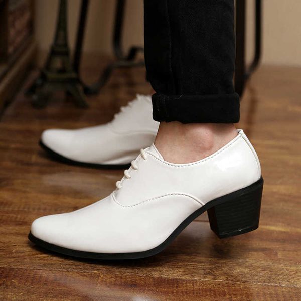 

men's pointed leather sho hairdrser british fashion men's high heels wedding white busins korean casual