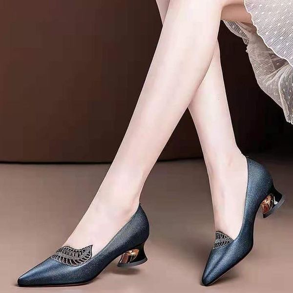 

dress shoes fashion lady single shallow mouth thick heel wedding high heels women's mid-heel commuter formal, Black