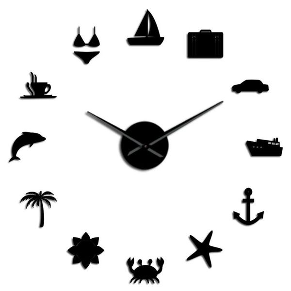

wall clocks 3d acrylic rimless clock diy mute hawaii summer tour bedroom living room decorative stickers