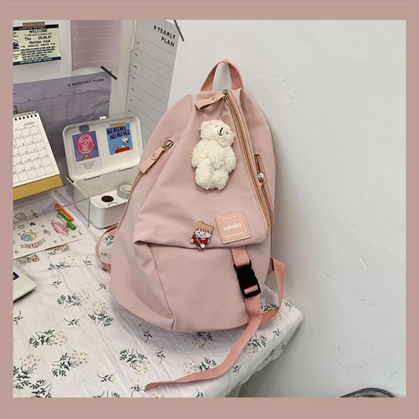 

japan nylon simple bag with little bear casual trendy backpack irregular stitching waterproof school student youth