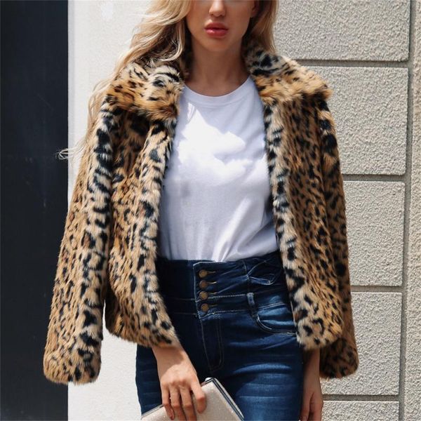 

women's wool & blends women winter leopard fuzzy coat harajuku jacket long sleeve faux oversized plush warm outwear, Black