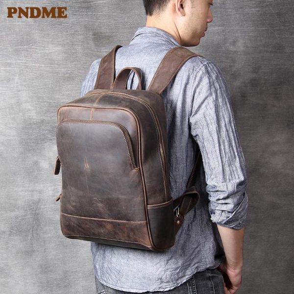 

backpack simple vintage men's genuine leather daily outdoor travel work large lapbagpack