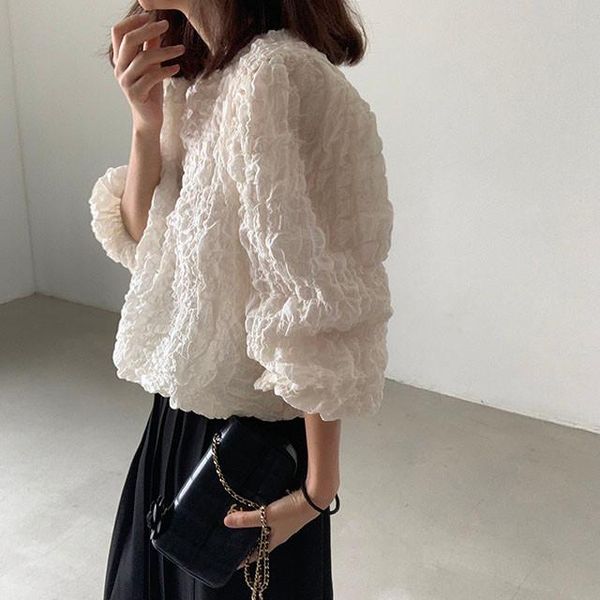 

women's blouses & shirts spring long sleeve button up shirt 2021 sweet women blouse korean chic lace v-neck clothes blusas, White