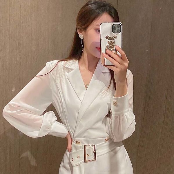 

Female Clothing 2021 Autumn Fashion Midi Track Sleeves Firm White Shirt Lvs2, Black;gray