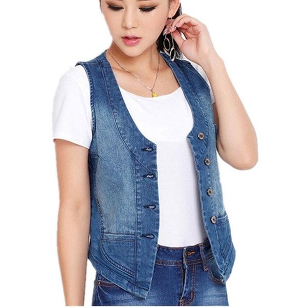 

women's vests large size s-5xl denim vest 98% cotton 2021 summer spring female sleeveless jacket coat slim women short waistcoat, Black;white