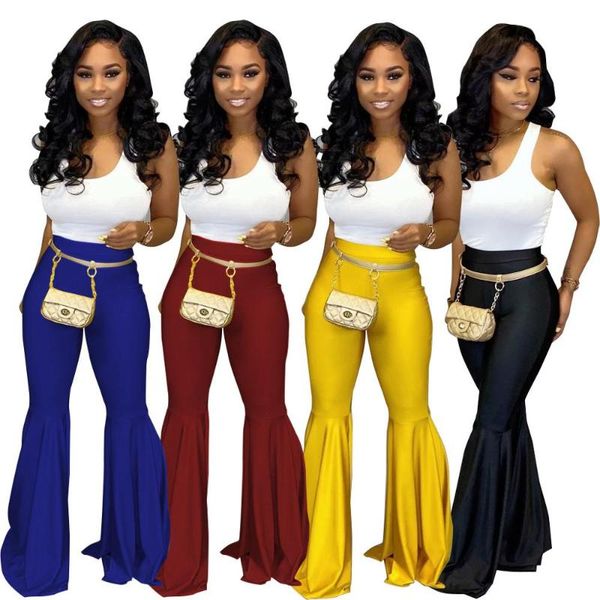 

women's pants & capris bkld women pu leather flare clothes 2021 streewear casual long trousers soild high waist wide leg, Black;white
