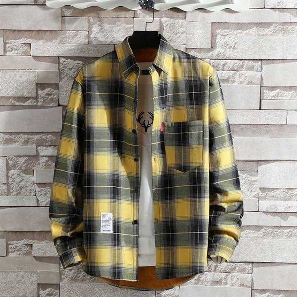

men's casual shirts for autumn/winter 2021, -3xl with velvet plaid and thickened, White;black